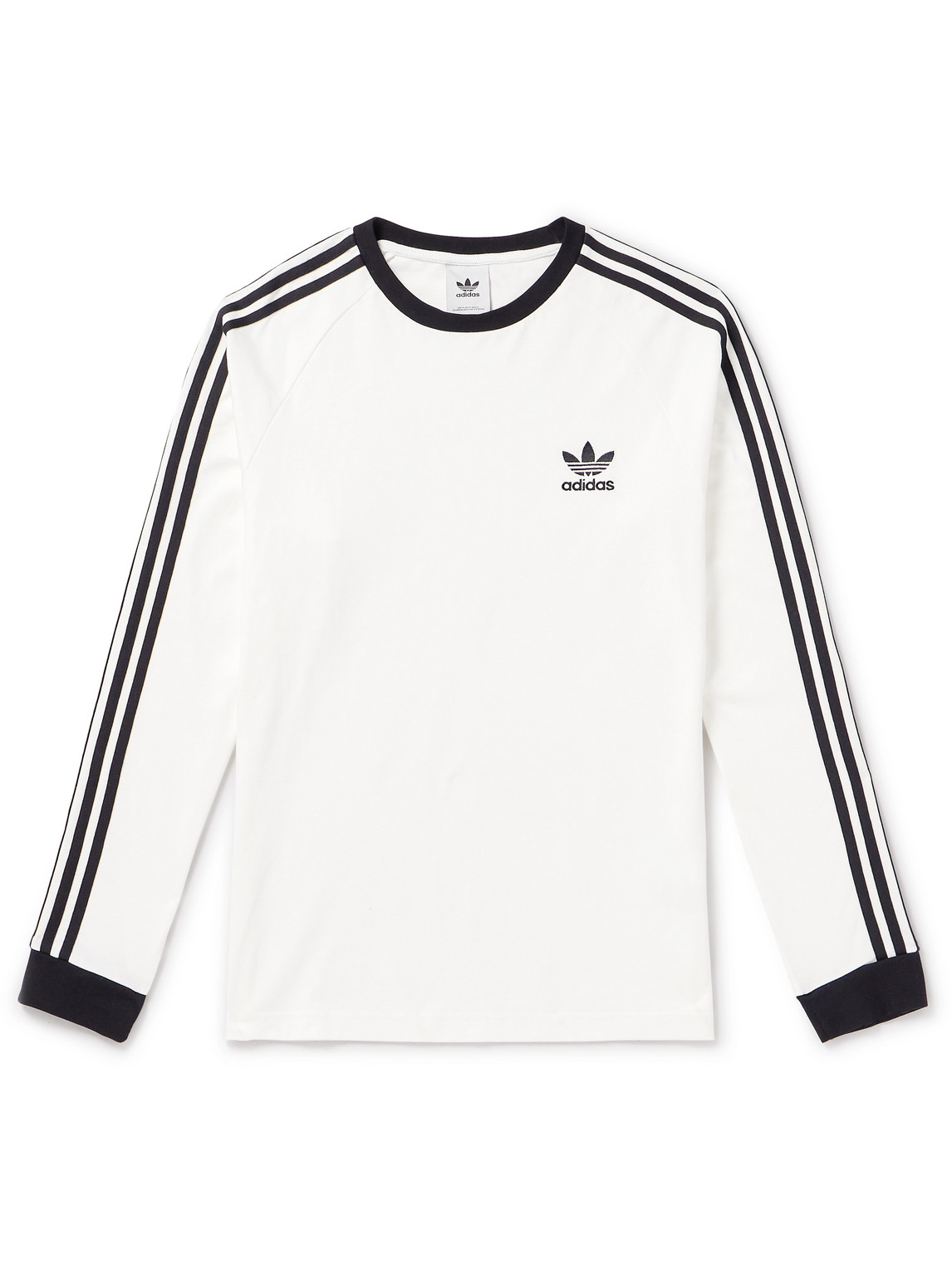 Adidas Originals Striped Logo-embroidered Cotton-jersey T-shirt In White
