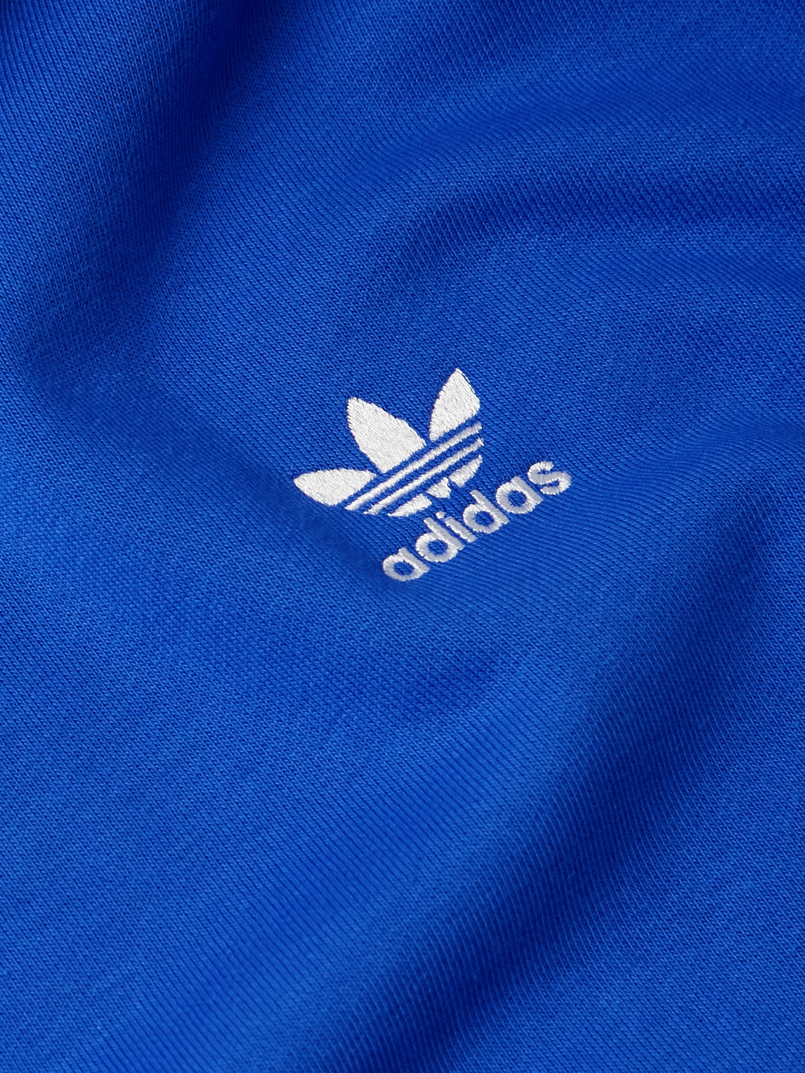 Shop Adidas Originals Essential Logo-embroidered Cotton-blend Jersey Hoodie In Blue