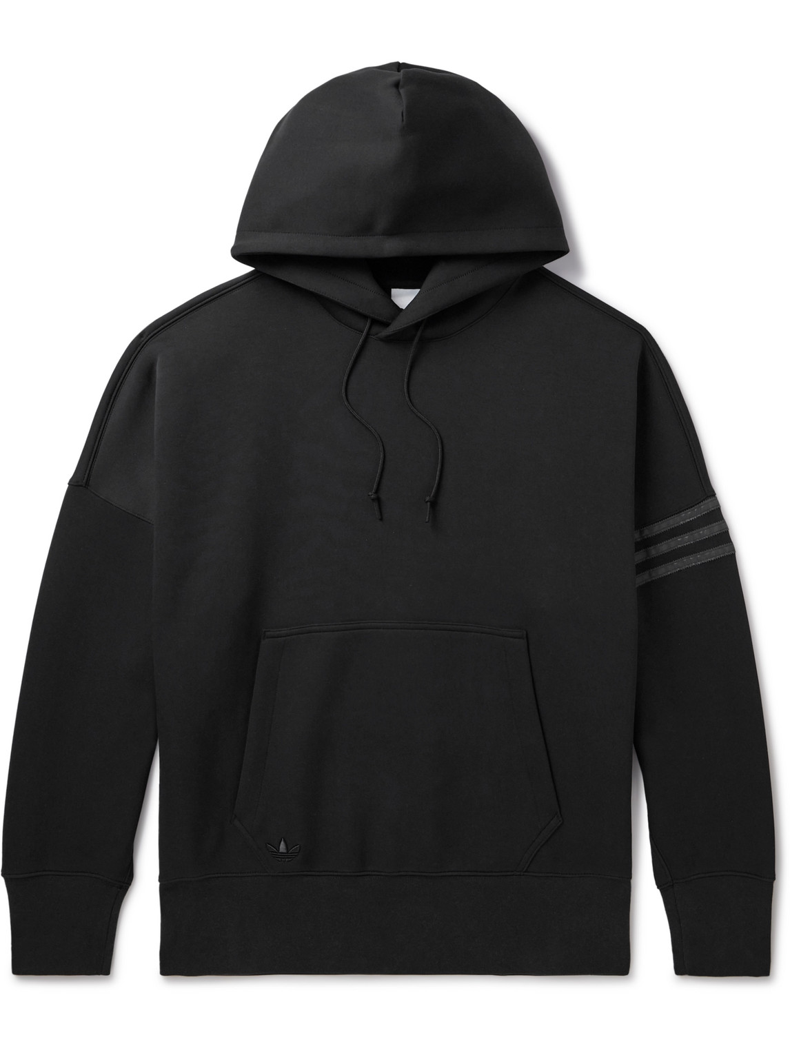 Adidas Originals Neuclassic Logo-embroidered Striped Cotton-blend Jersey Hoodie In Black