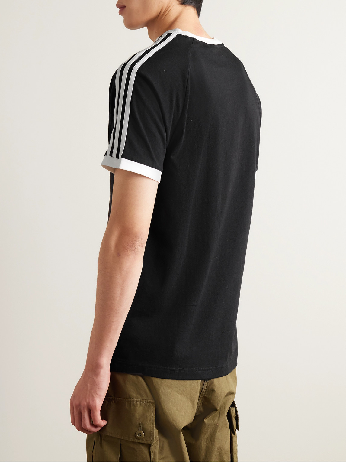 Shop Adidas Originals Striped Logo-embroidered Cotton-jersey T-shirt In Black