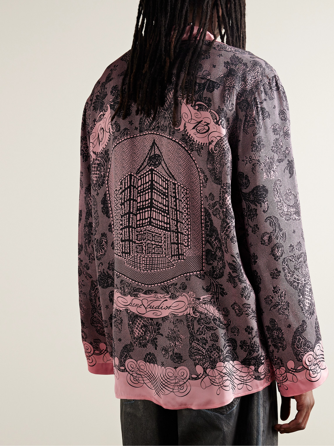 Shop Acne Studios Sowen Camp-collar Printed Satin Shirt In Pink