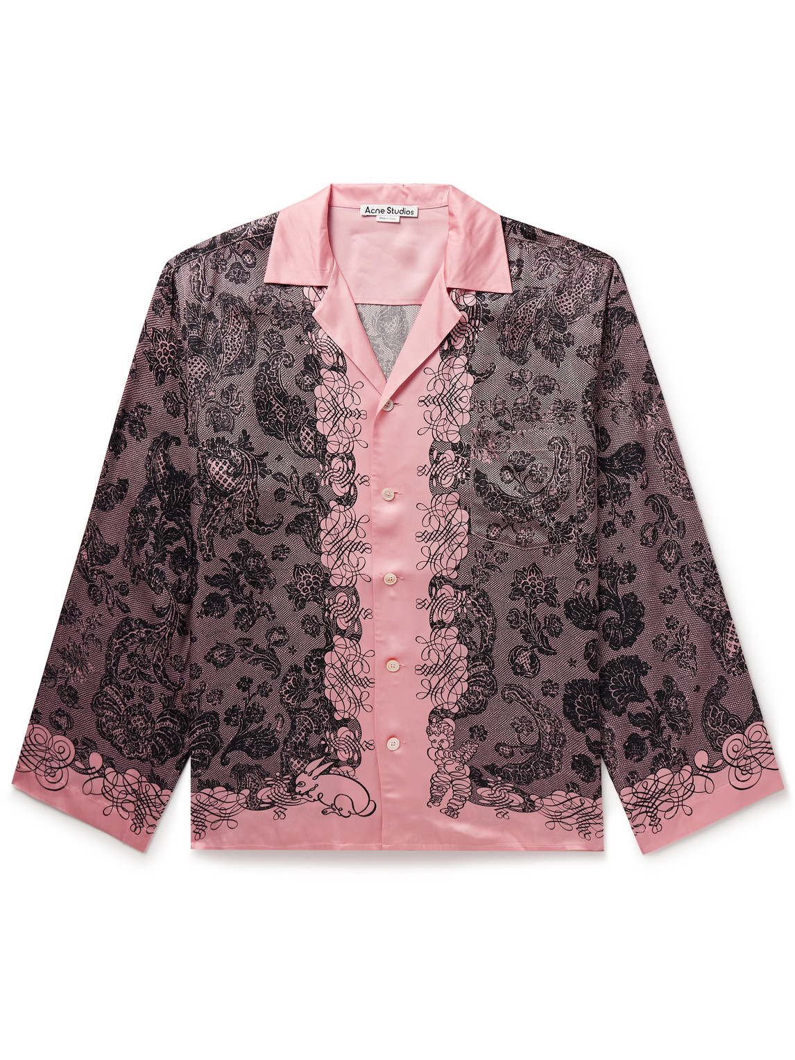 Acne Studios Sowen Camp-collar Printed Satin Shirt In Pink