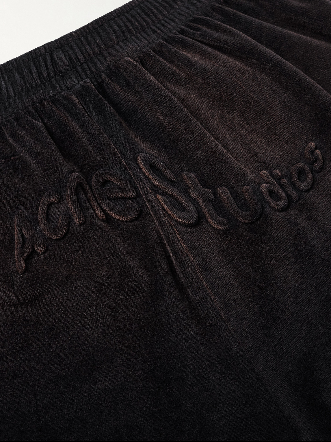 Shop Acne Studios Fega Wide-leg Logo-embossed Cotton-blend Velour Track Pants In Black