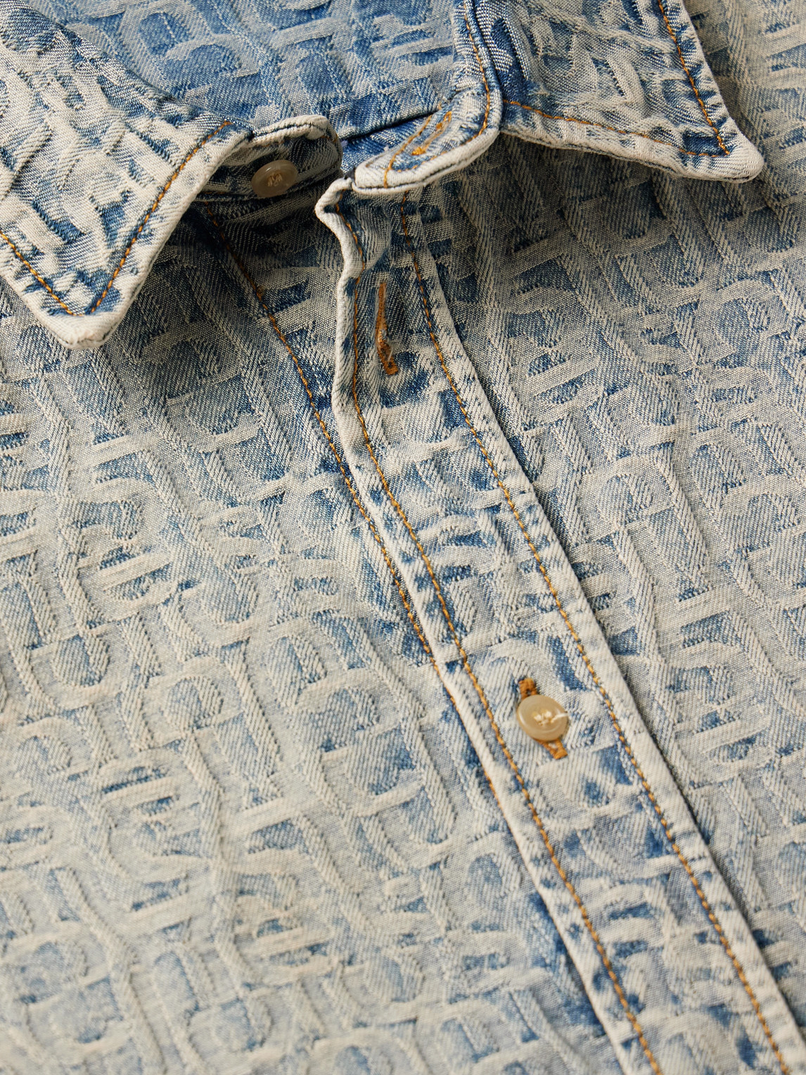 Shop Acne Studios Setar Oversized Logo-jacquard Denim Shirt In Blue