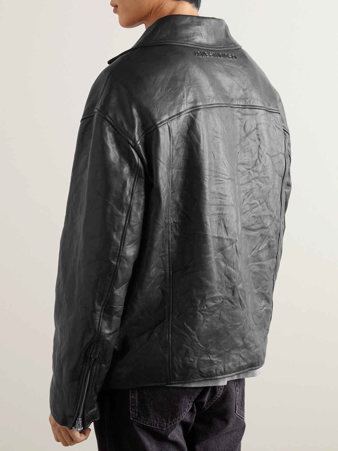 Shop Acne Studios Liker Distressed Leather Biker Jacket In Black