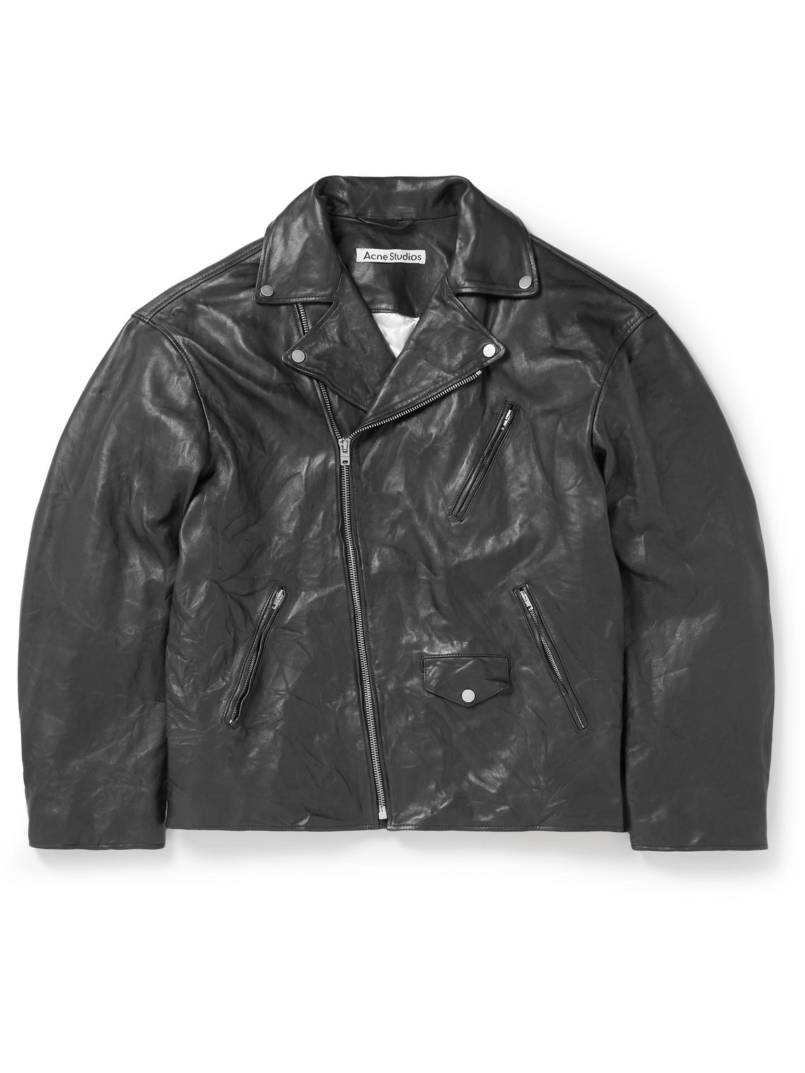 Acne Studios Liker Distressed Leather Biker Jacket In Black