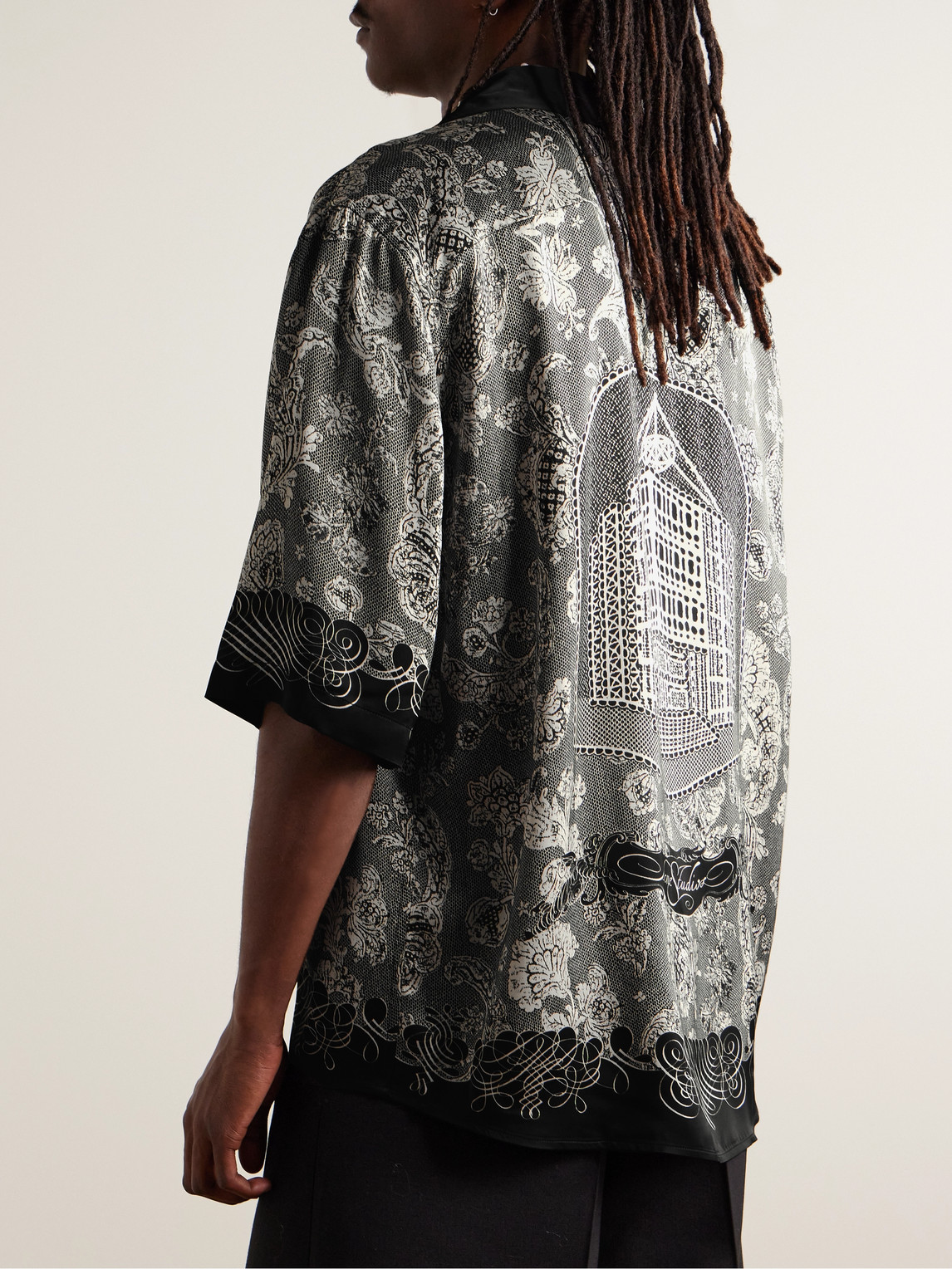 Shop Acne Studios Sowen Camp-collar Printed Satin Shirt In Black