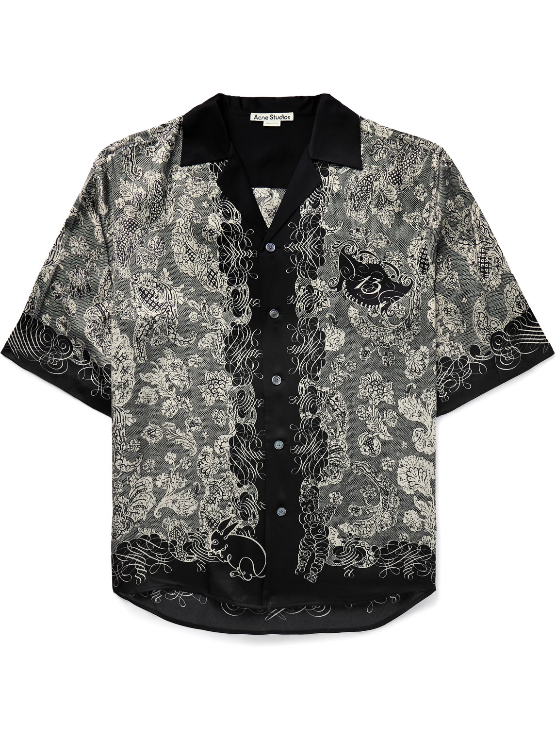 Shop Acne Studios Sowen Camp-collar Printed Satin Shirt In Black