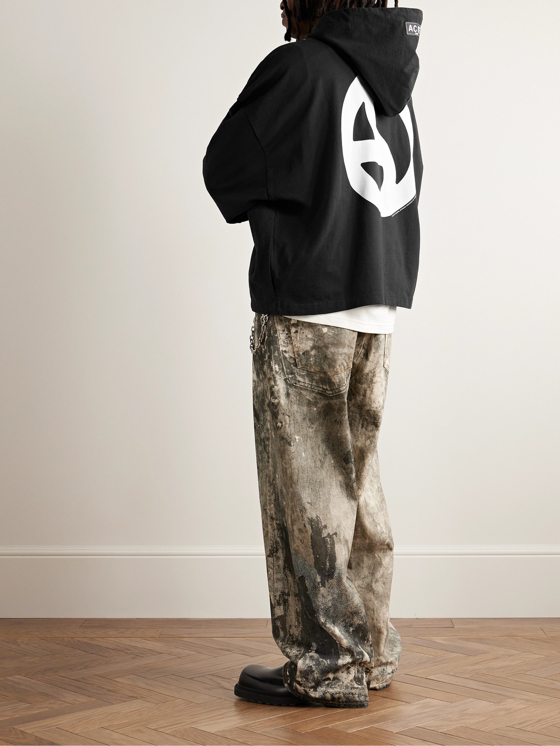 Shop Acne Studios Fester H U Logo-print Cotton-jersey Hoodie In Black