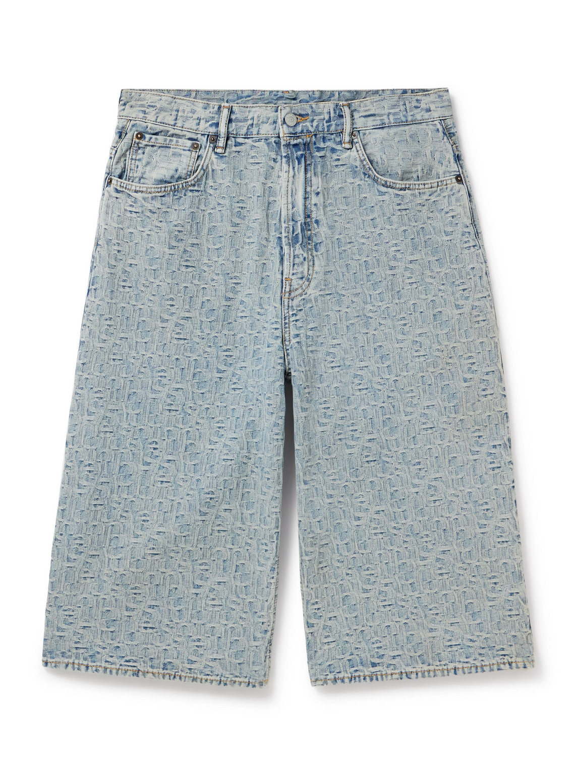 Acne Studios Rudda Wide-leg Logo-jacquard Denim Shorts In Blue