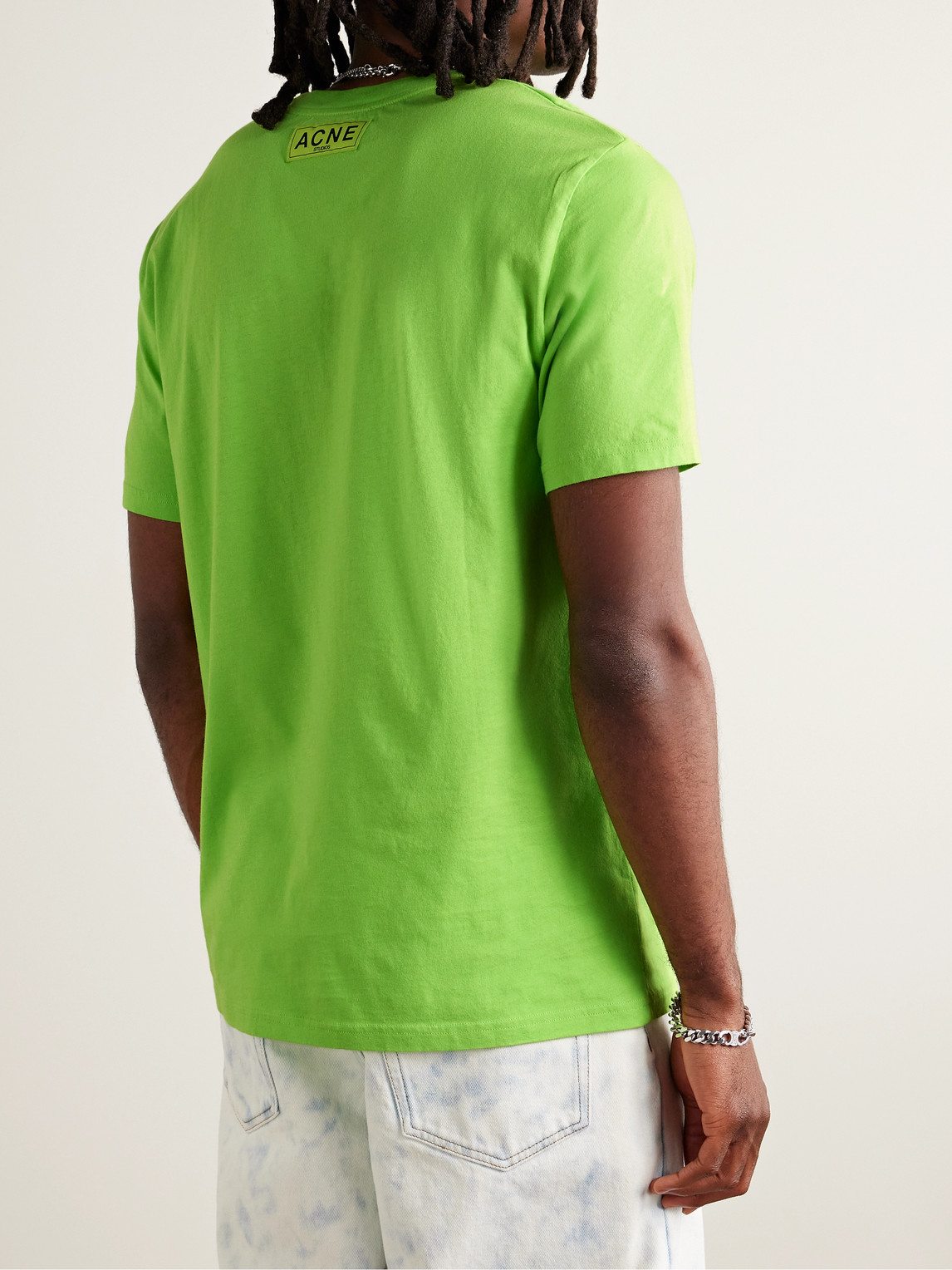 Shop Acne Studios Everest Logo-print Neon Cotton And Lyocell-blend Jersey T-shirt In Green