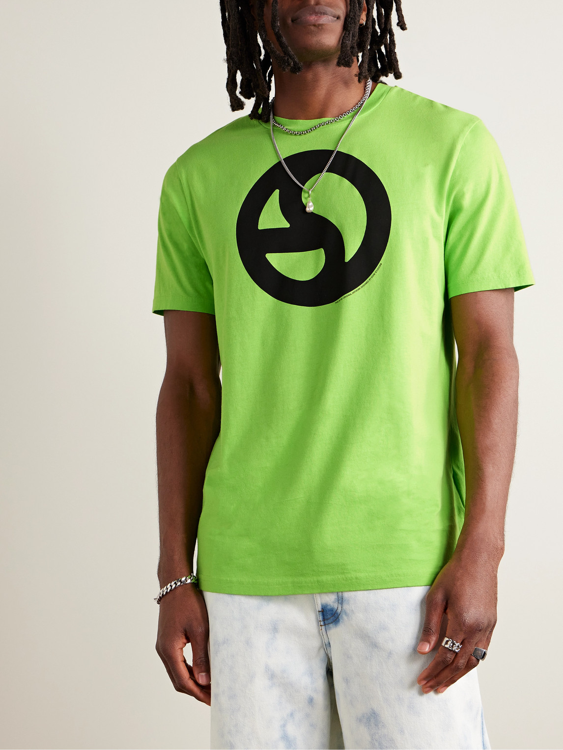 Shop Acne Studios Everest Logo-print Neon Cotton And Lyocell-blend Jersey T-shirt In Green