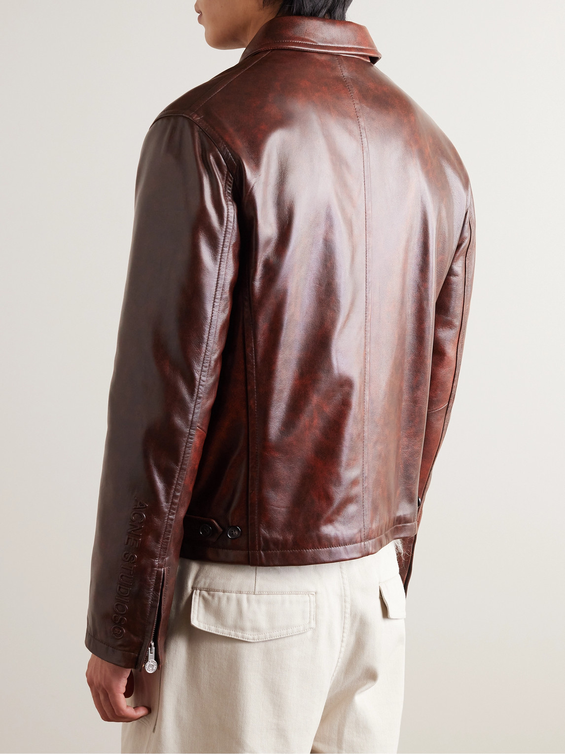 Shop Acne Studios Leather Blouson Jacket In Brown
