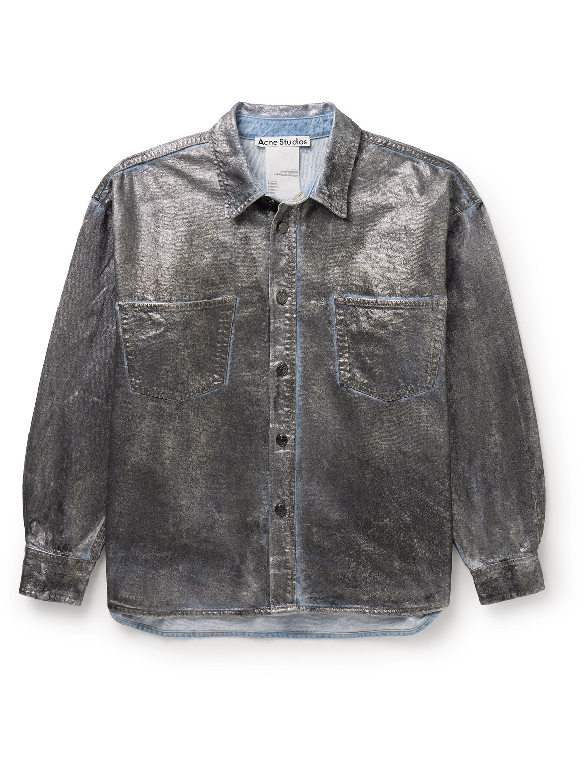 Shop Acne Studios Santo Lunar Coated-denim Shirt In Gray
