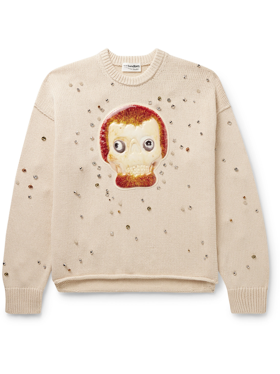 Acne Studios Per B. Sundberg Appliquéd Embellished Cotton-blend Sweater In Neutrals