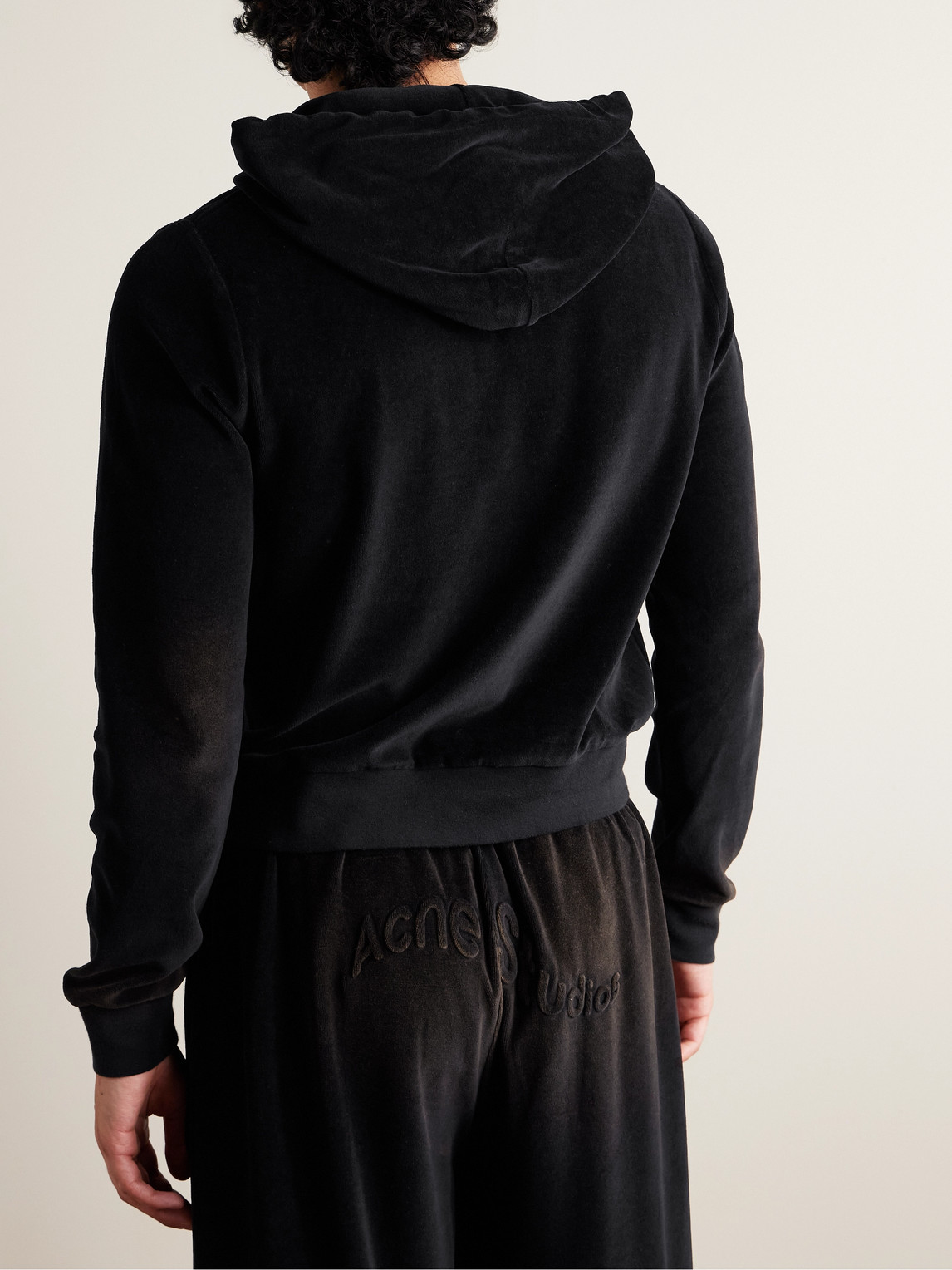 Shop Acne Studios Faro Logo-embossed Cotton-blend Velour Hoodie In Black