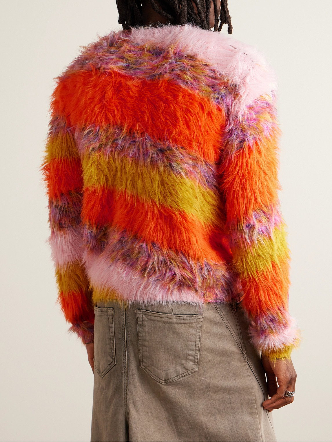 Shop Acne Studios Koeur Slim-fit Striped Faux Fur Sweater In Orange
