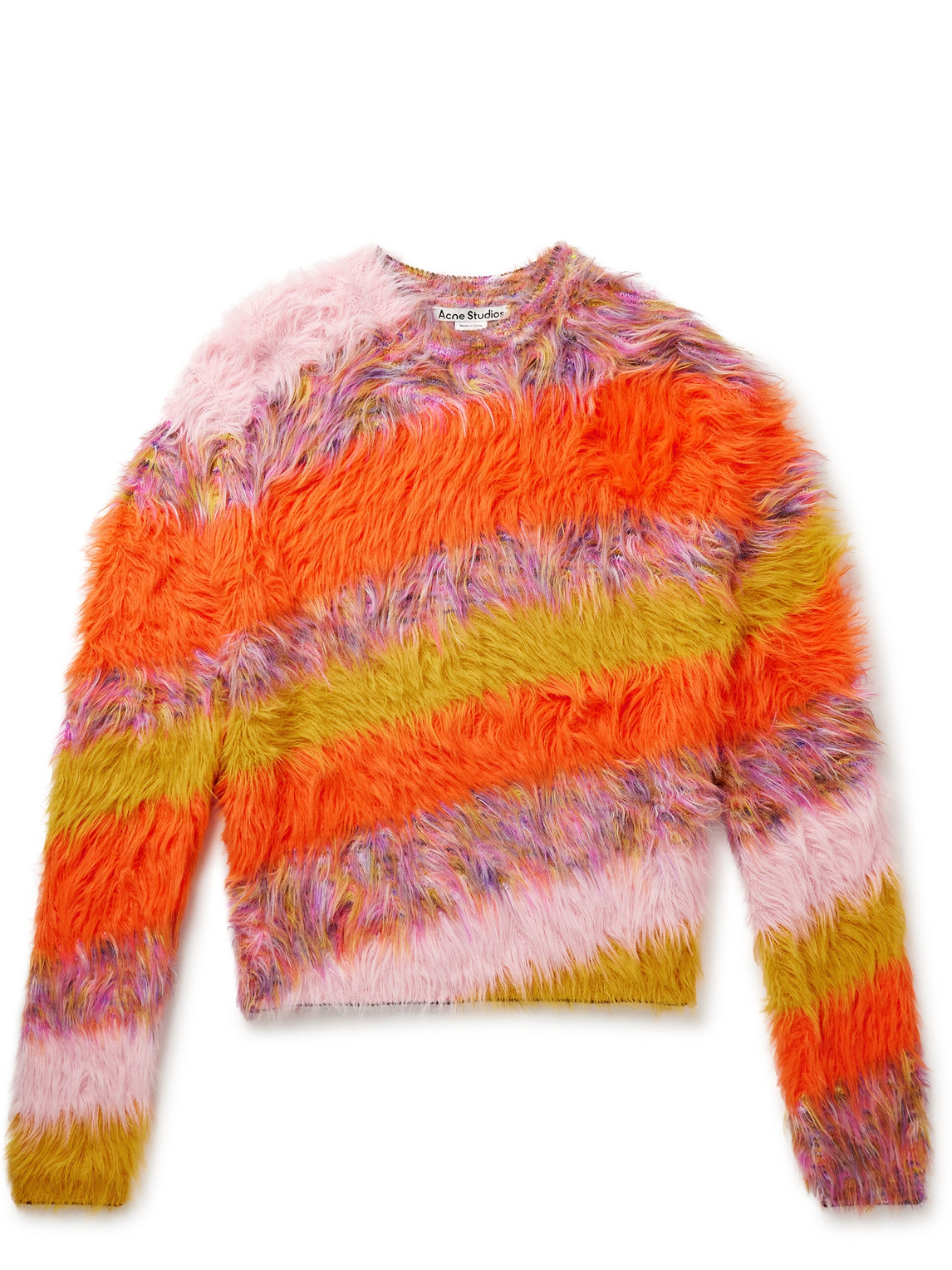 Shop Acne Studios Koeur Slim-fit Striped Faux Fur Sweater In Orange