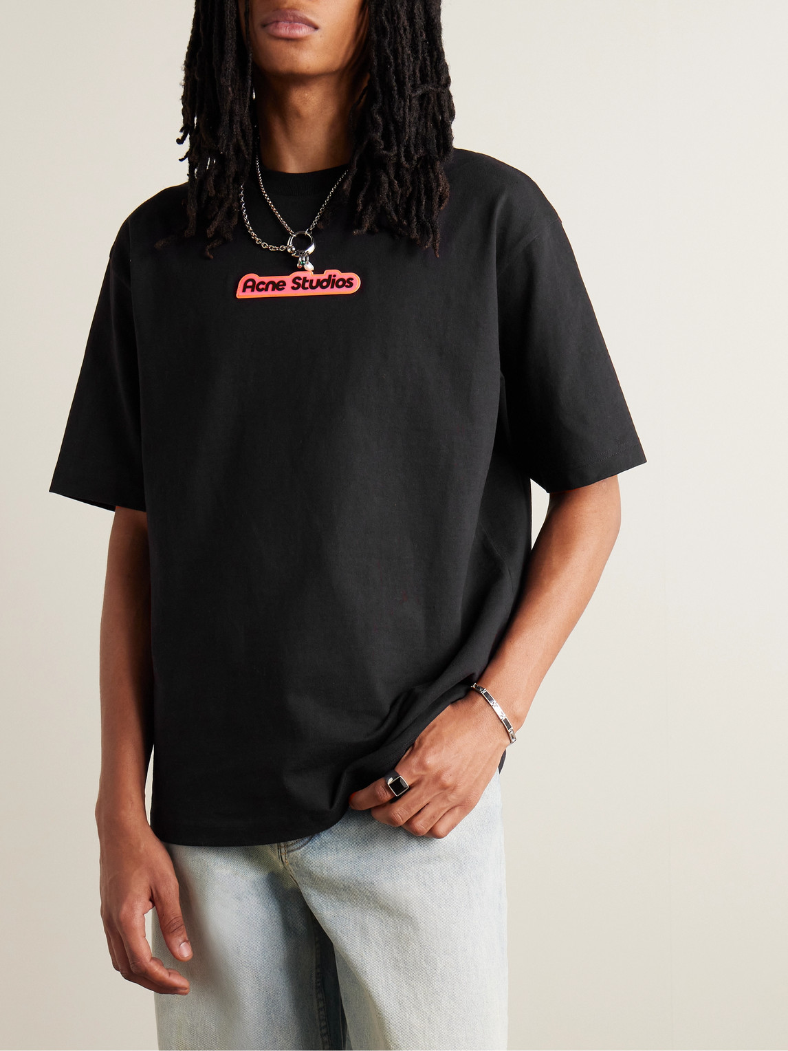 Shop Acne Studios Extorr Logo-appliquéd Cotton-jersey T-shirt In Black