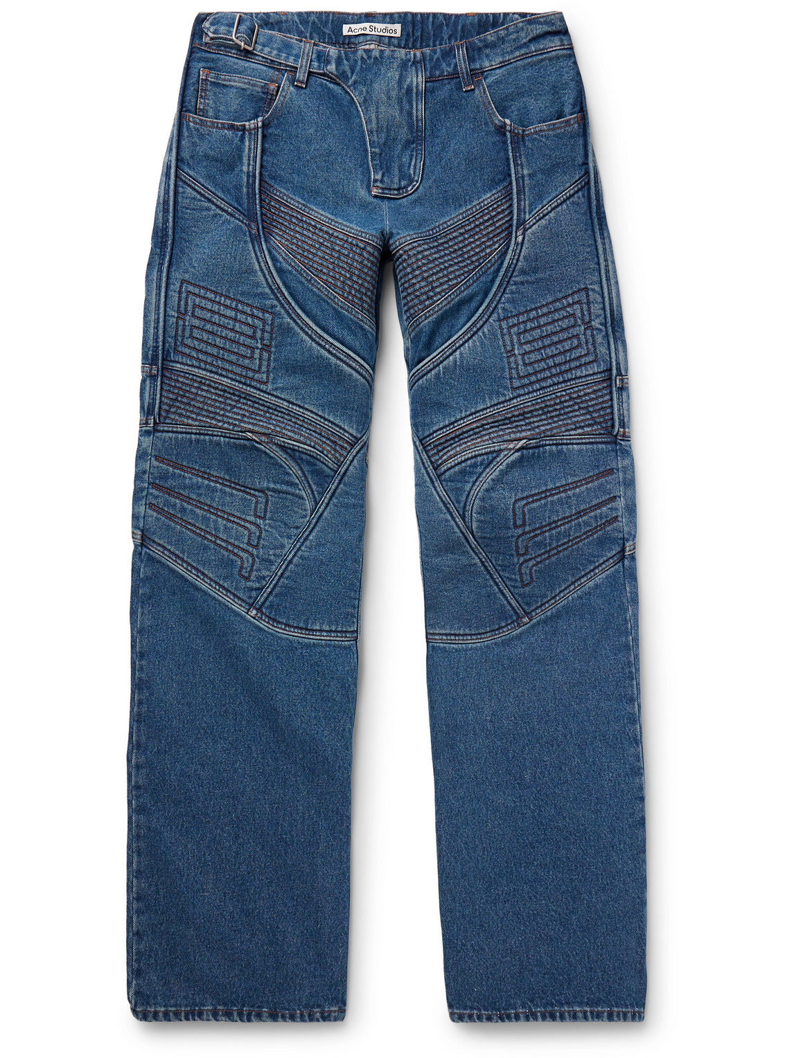 Acne Studios Straight-leg Panelled Embroidered Padded Jeans In Blue