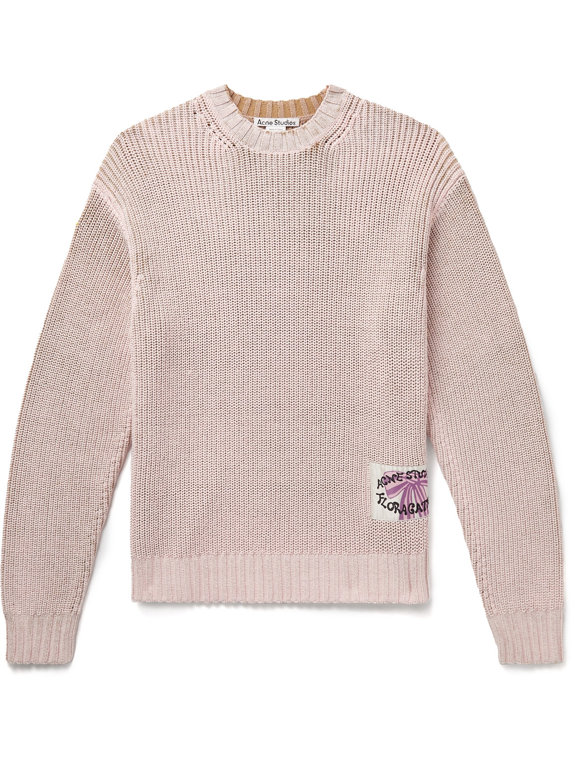 Acne Studios Kype Logo-appliquéd Ribbed Wool-blend Sweater In Pink