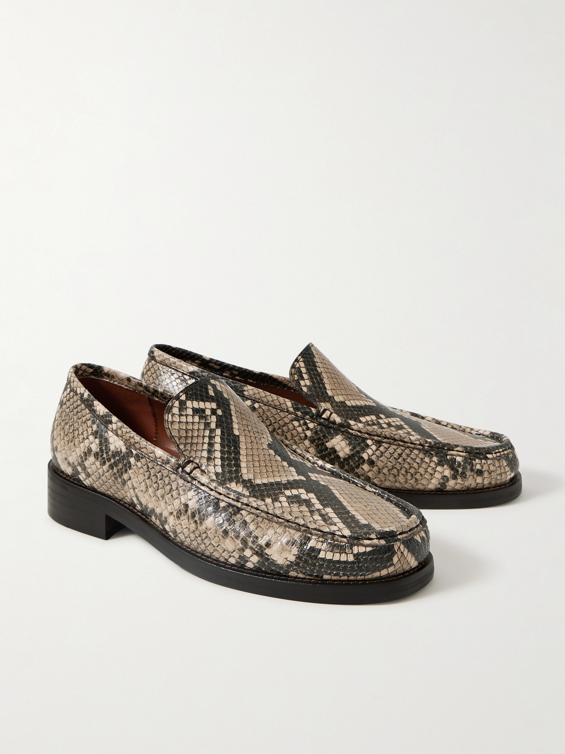 Shop Acne Studios Boafer Snake-effect Leather Loafers In Brown
