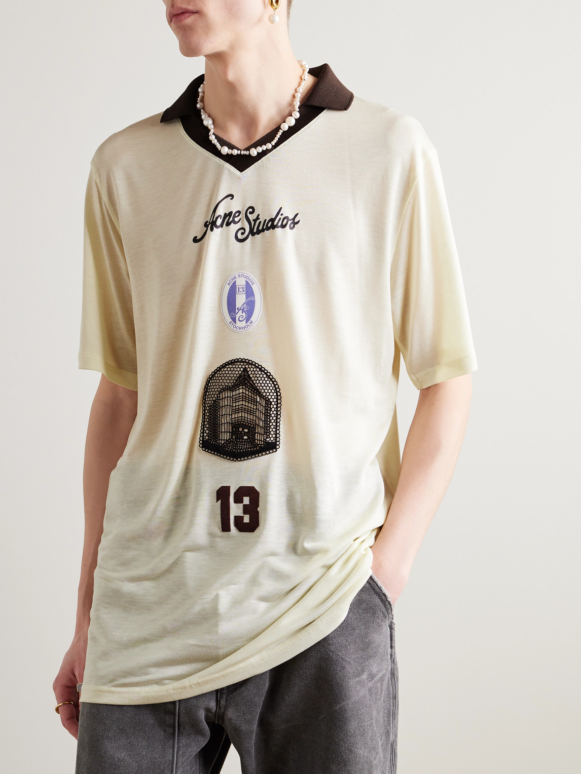 Shop Acne Studios Logo-print Lyocell-blend Polo Shirt In Neutrals