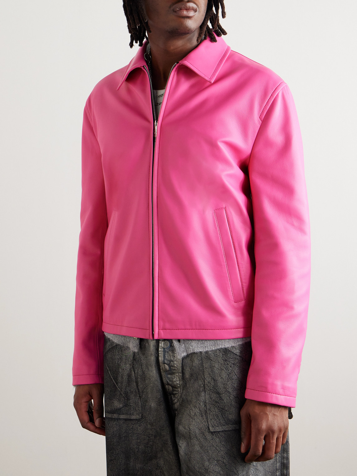 Shop Acne Studios Leather Jacket In Pink