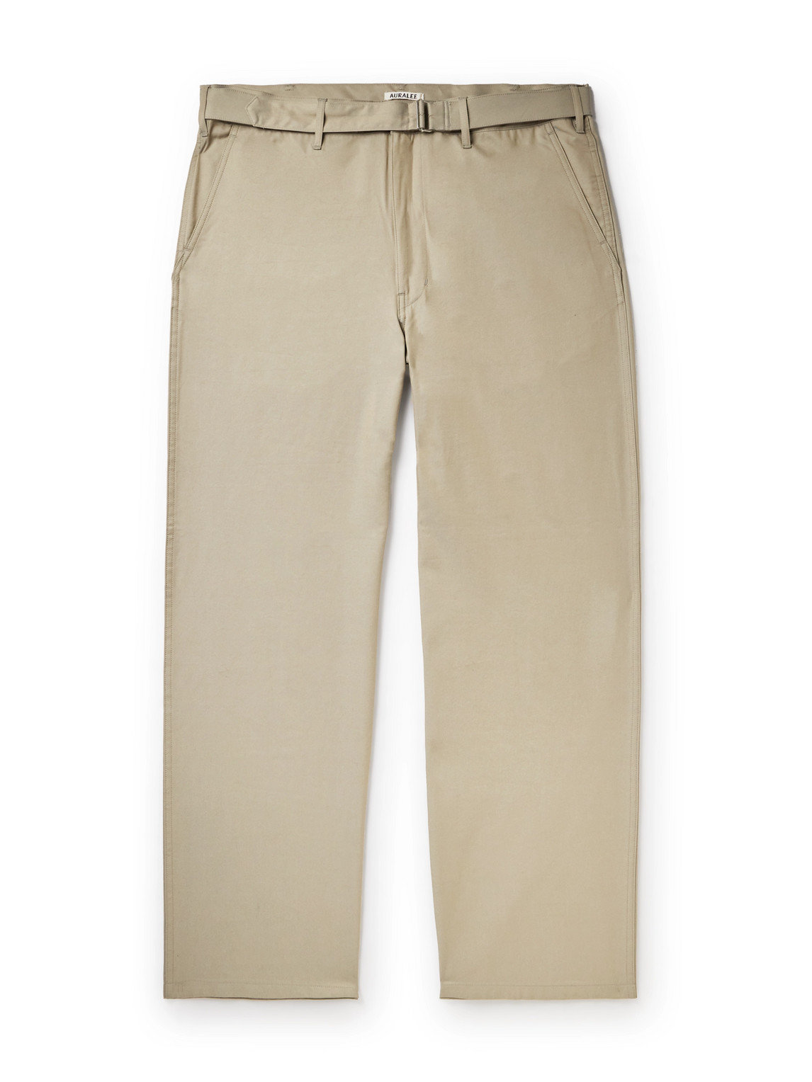 Auralee Finx Straight-leg Belted Cotton And Silk-blend Twill Trousers In Neutrals