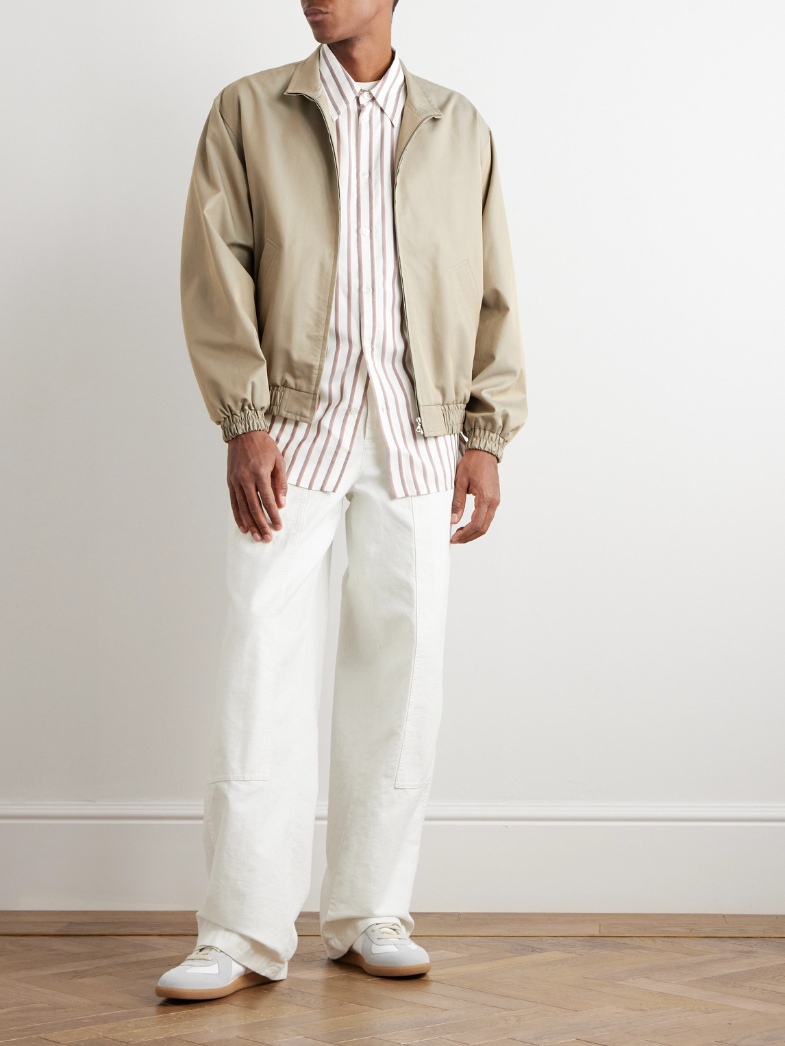 Shop Auralee Finx Cotton And Silk-blend Twill Bomber Jacket In Neutrals