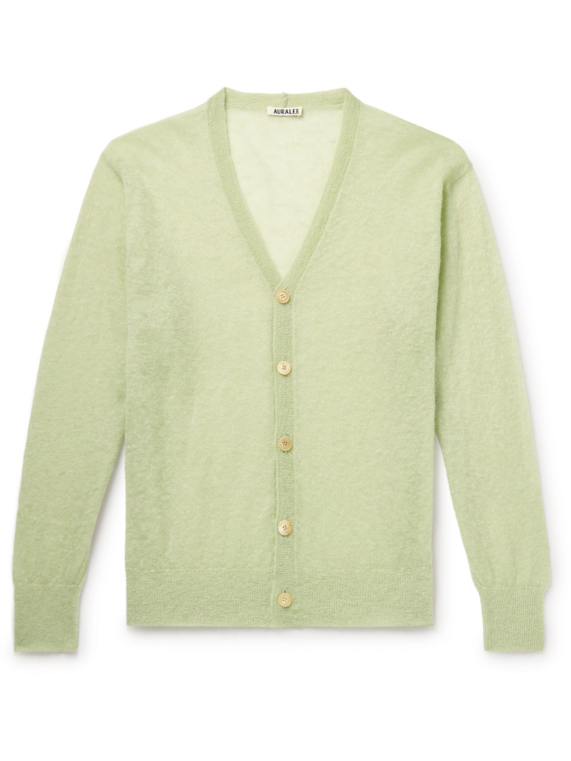 Auralee Brushed Mohair-blend Cardigan In Green
