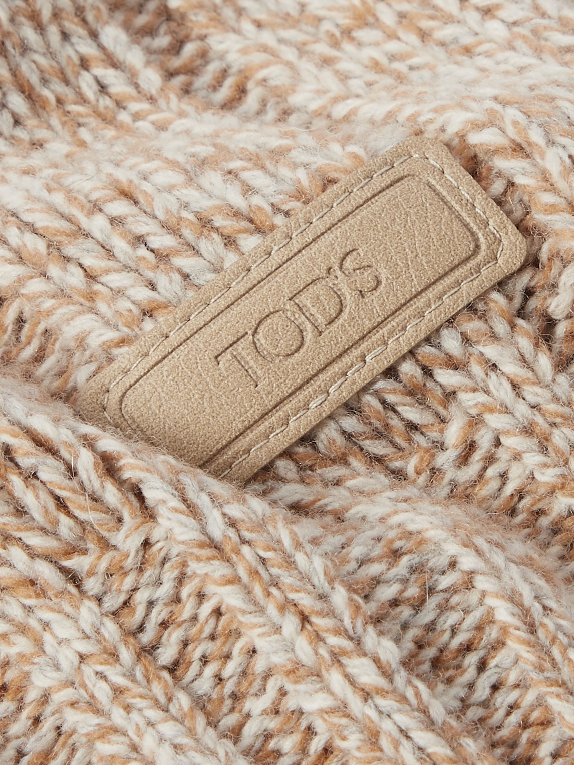Shop Tod's Logo-appliquéd Ribbed Wool-blend Beanie In Neutrals