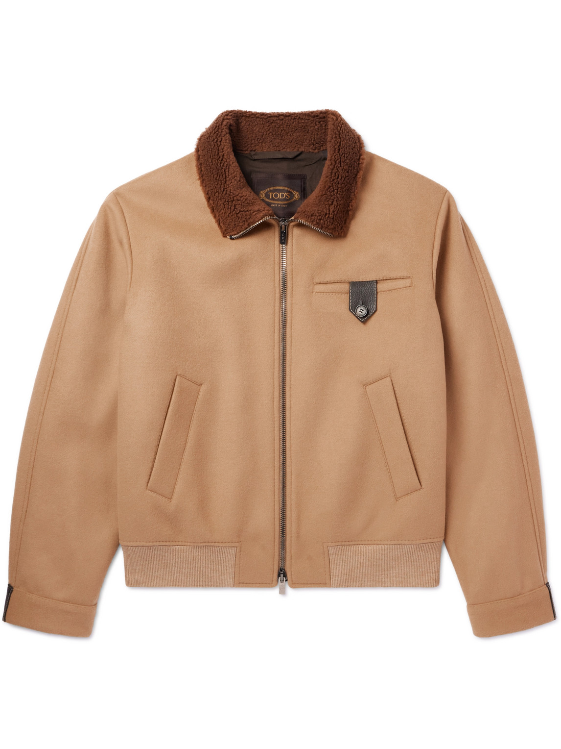 Tod's Leather-trimmed Wool-blend Bomber Jacket In Neutrals
