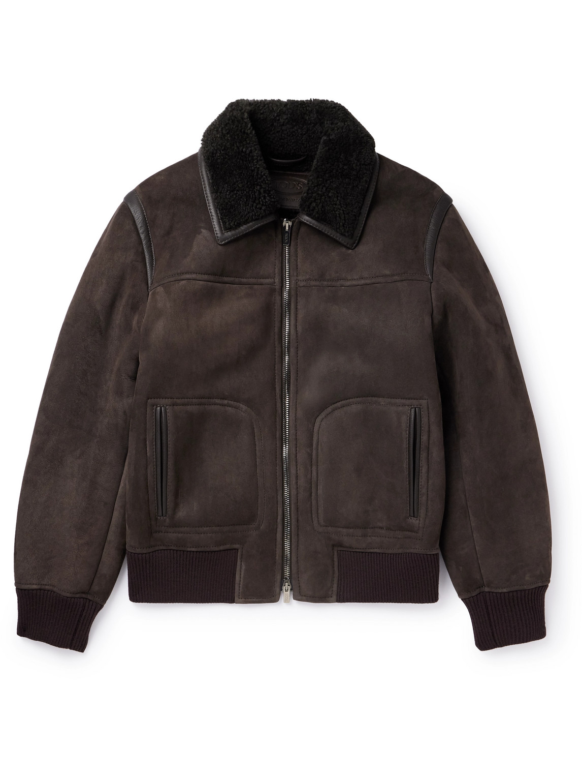 Tod's Leather-trimmed Shearling Bomber Jacket In Brown