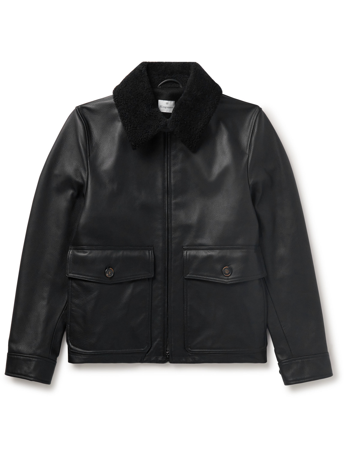 Kingsman Shearling-trimmed Full-grain Leather Jacket In Black