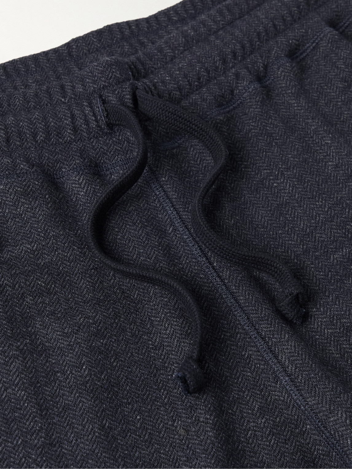 Shop Kingsman Tapered Herringbone Wool And Cotton-blend Jersey Sweatpants In Blue