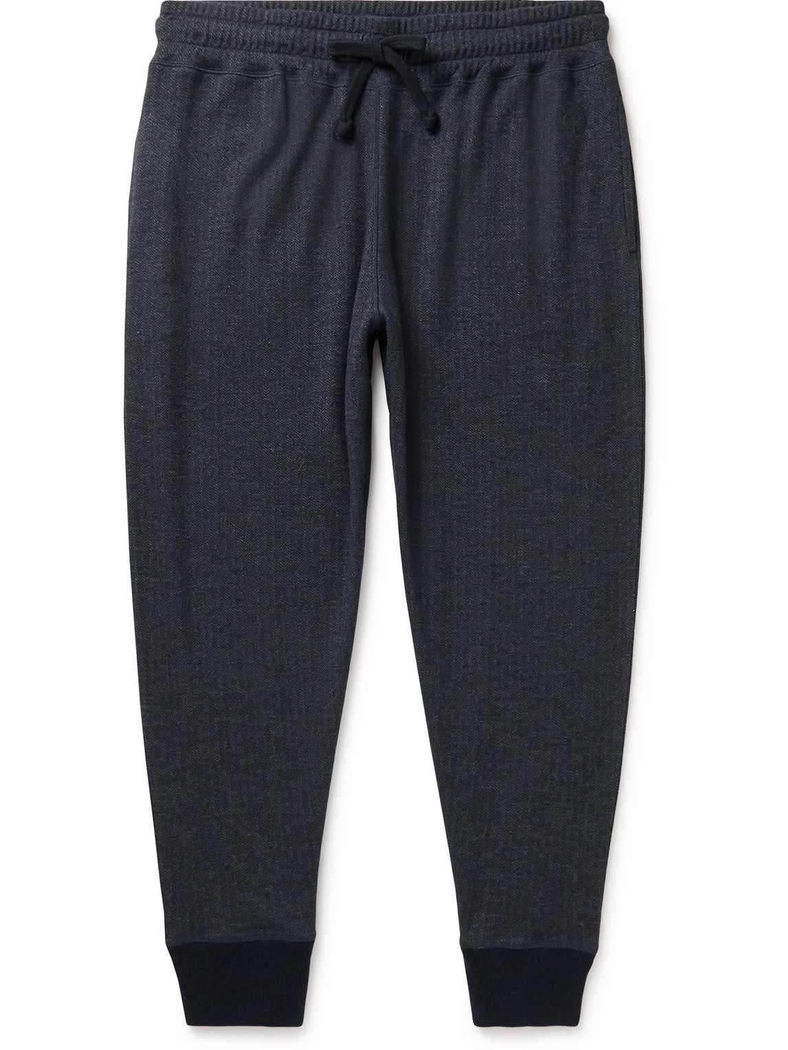 Kingsman Tapered Herringbone Wool And Cotton-blend Jersey Sweatpants In Blue