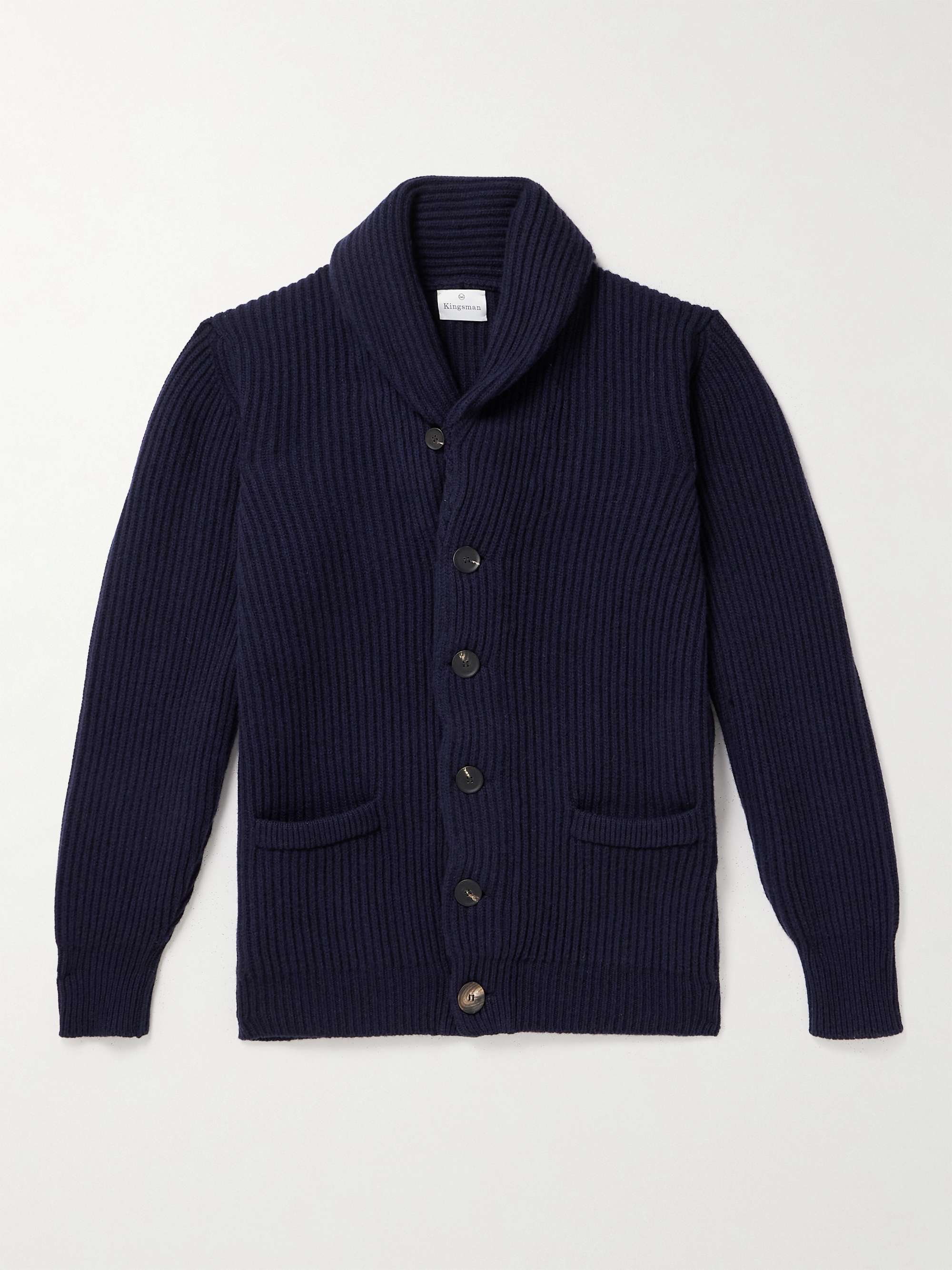 KINGSMAN Shawl-Collar Ribbed Merino Wool and Cashere-Blend Cardigan for ...