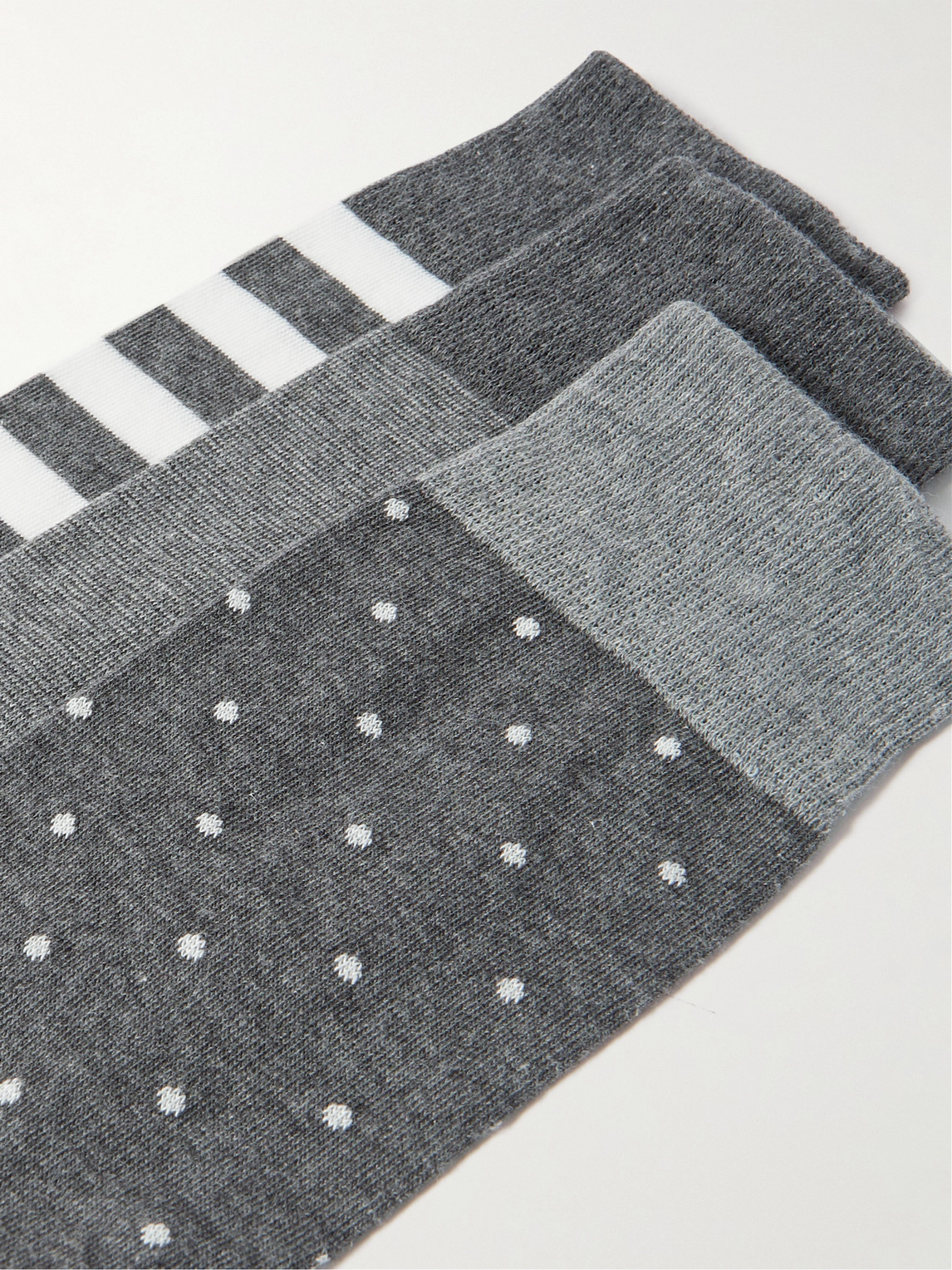Shop Kingsman Three-pack Patterned Cotton-blend Socks In Gray