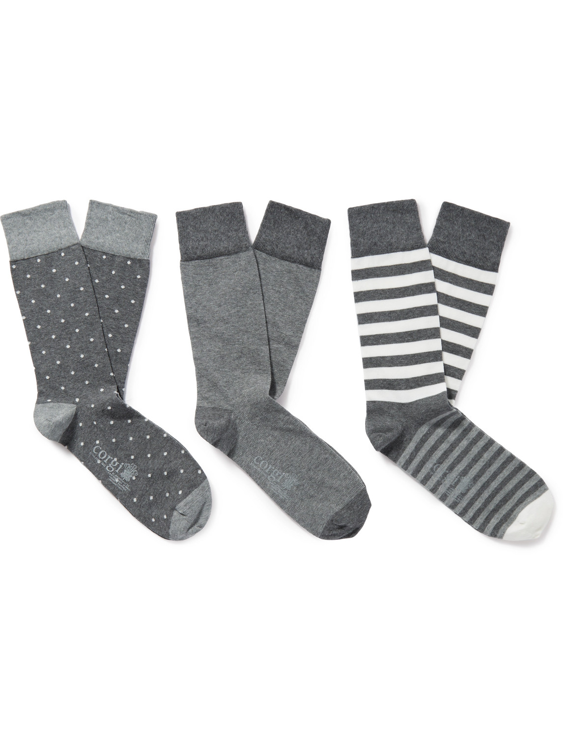 Kingsman Three-pack Patterned Cotton-blend Socks In Gray