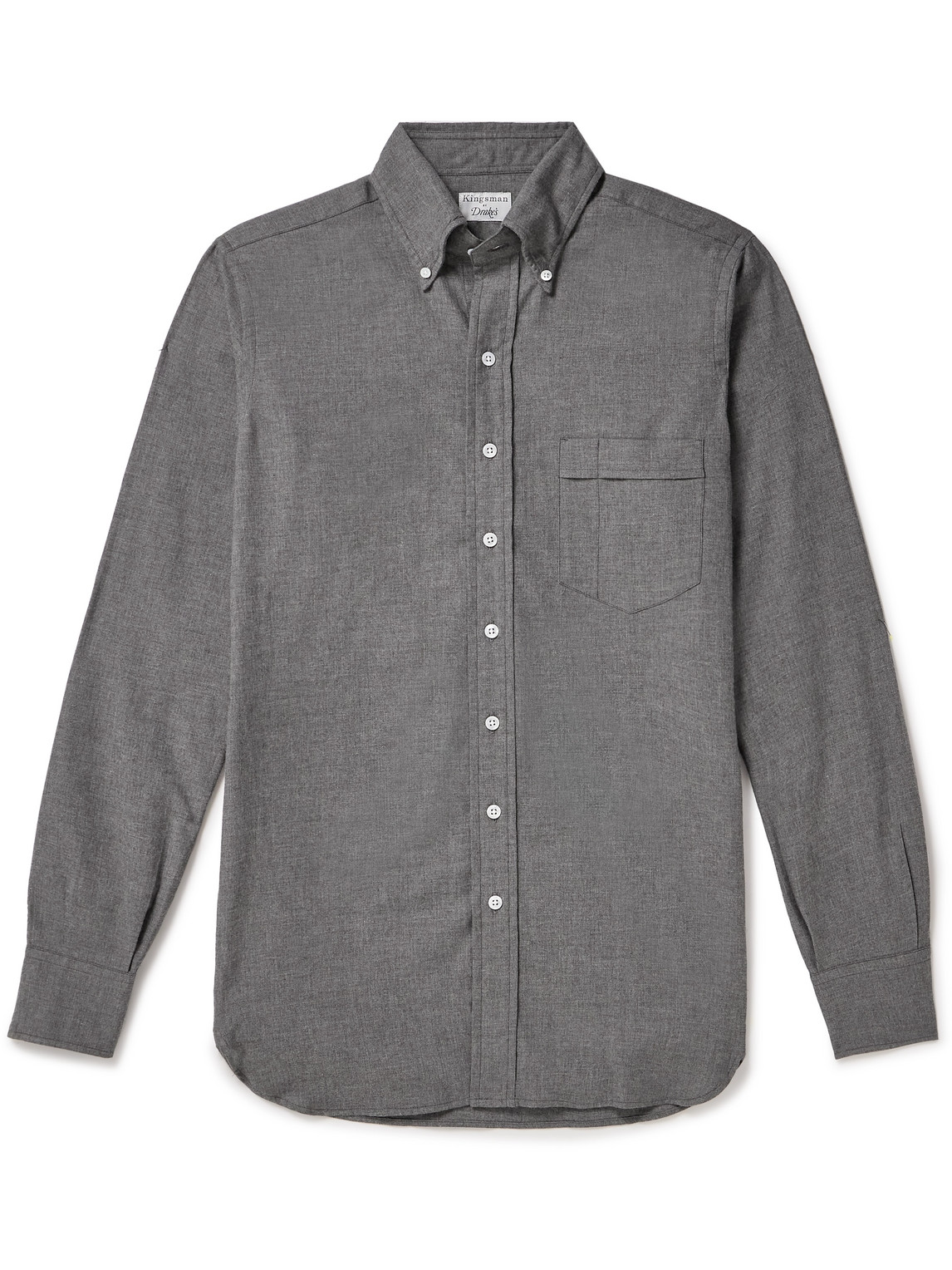 Kingsman Drake's Button-down Collar Cotton-flannel Shirt In Gray