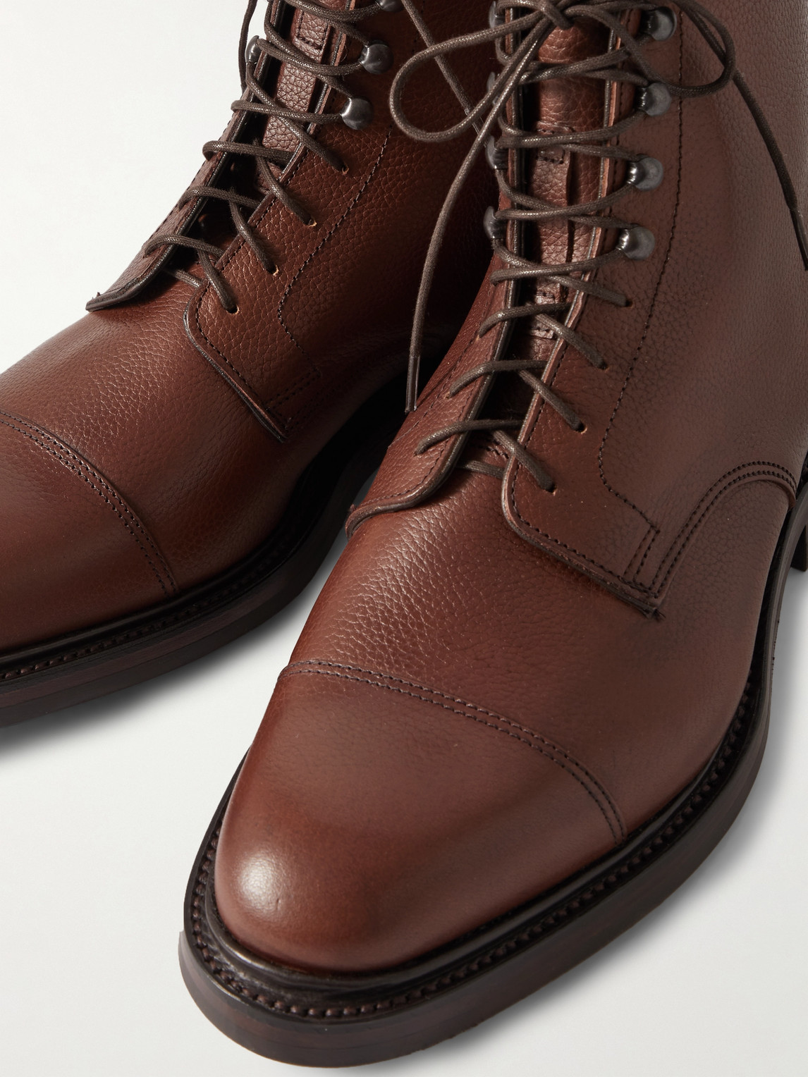 Shop Kingsman George Cleverley Taron Cap-toe Pebble-grain Leather Boots In Brown