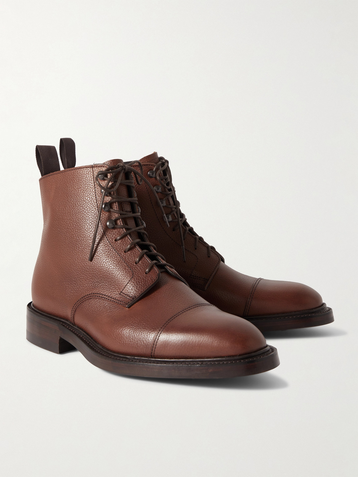 Shop Kingsman George Cleverley Taron Cap-toe Pebble-grain Leather Boots In Brown