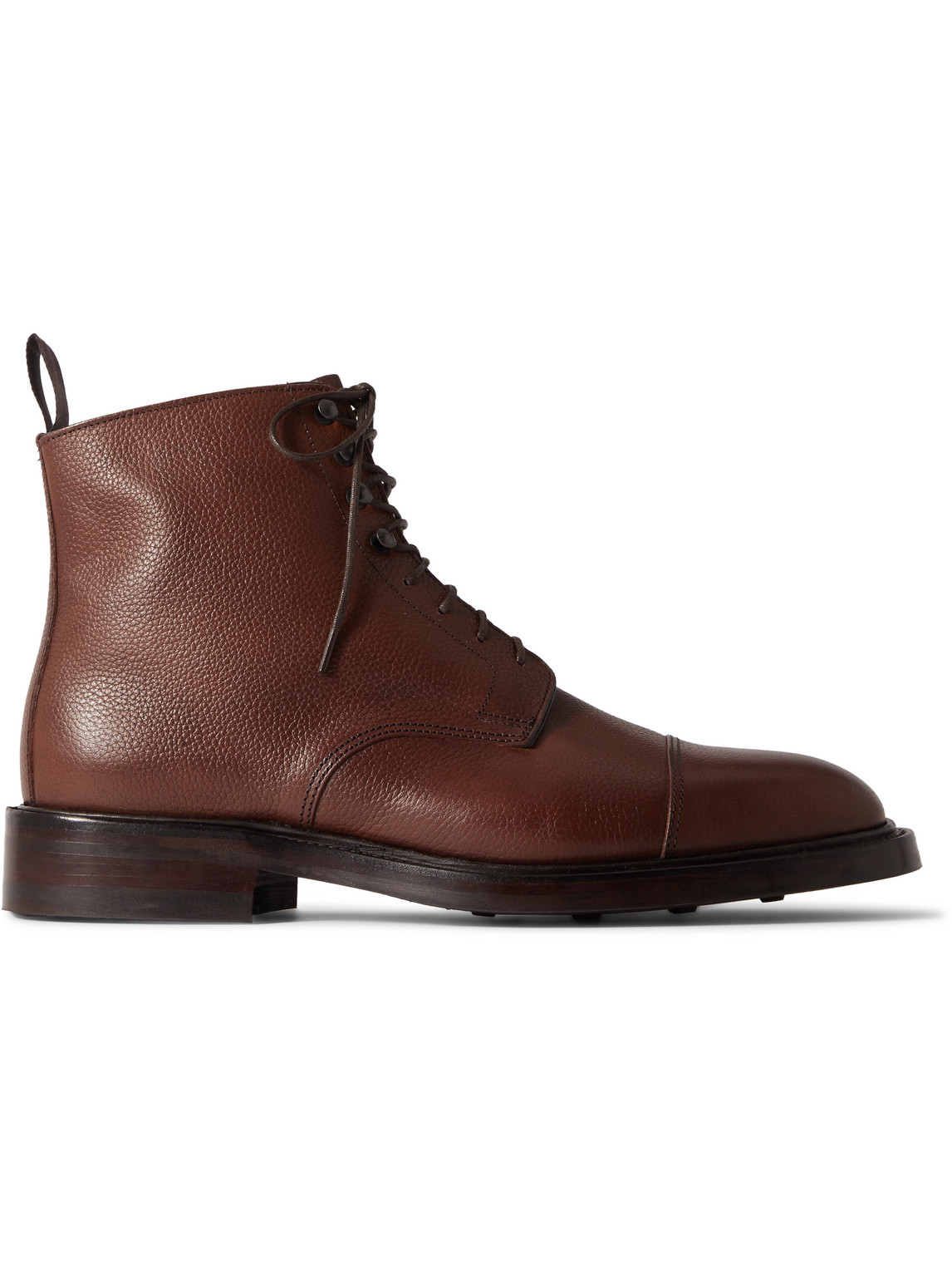 Kingsman George Cleverley Taron Cap-toe Pebble-grain Leather Boots In Brown