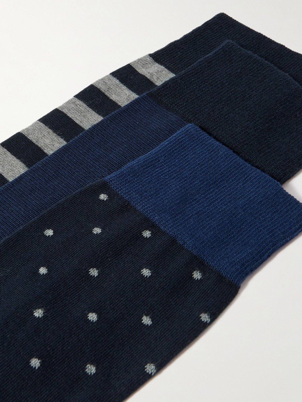 Shop Kingsman Three-pack Patterned Cotton-blend Socks In Blue