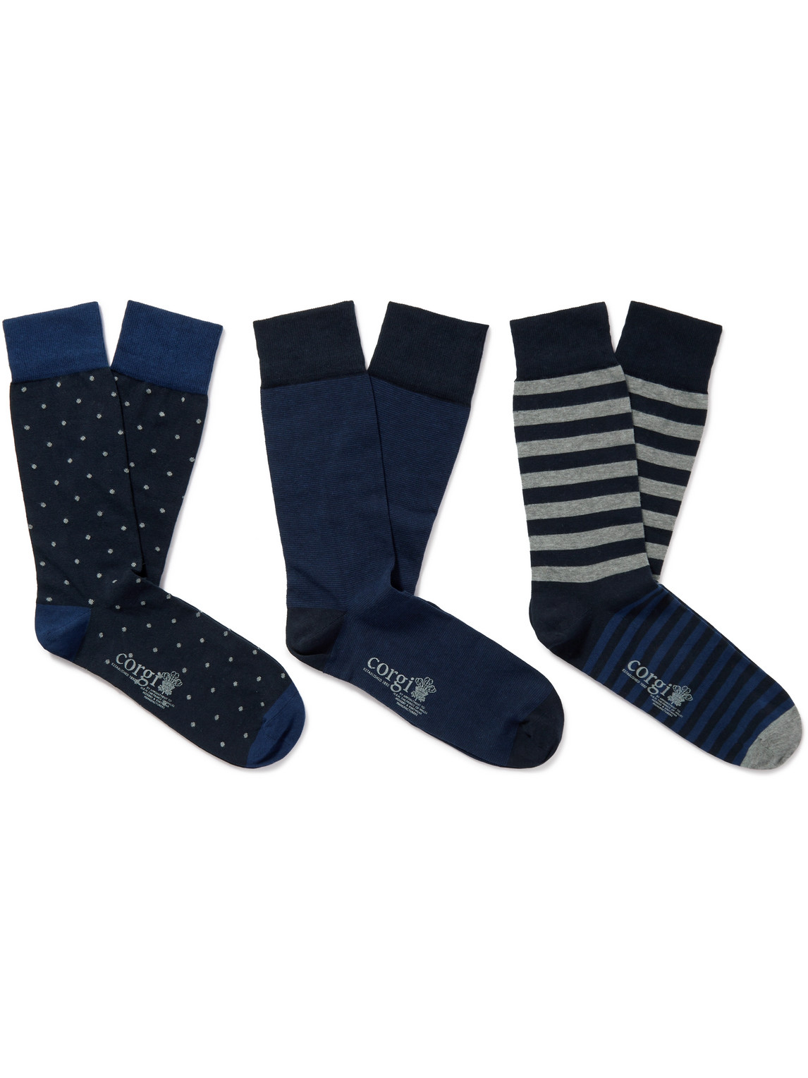 Three-Pack Patterned Cotton-Blend Socks