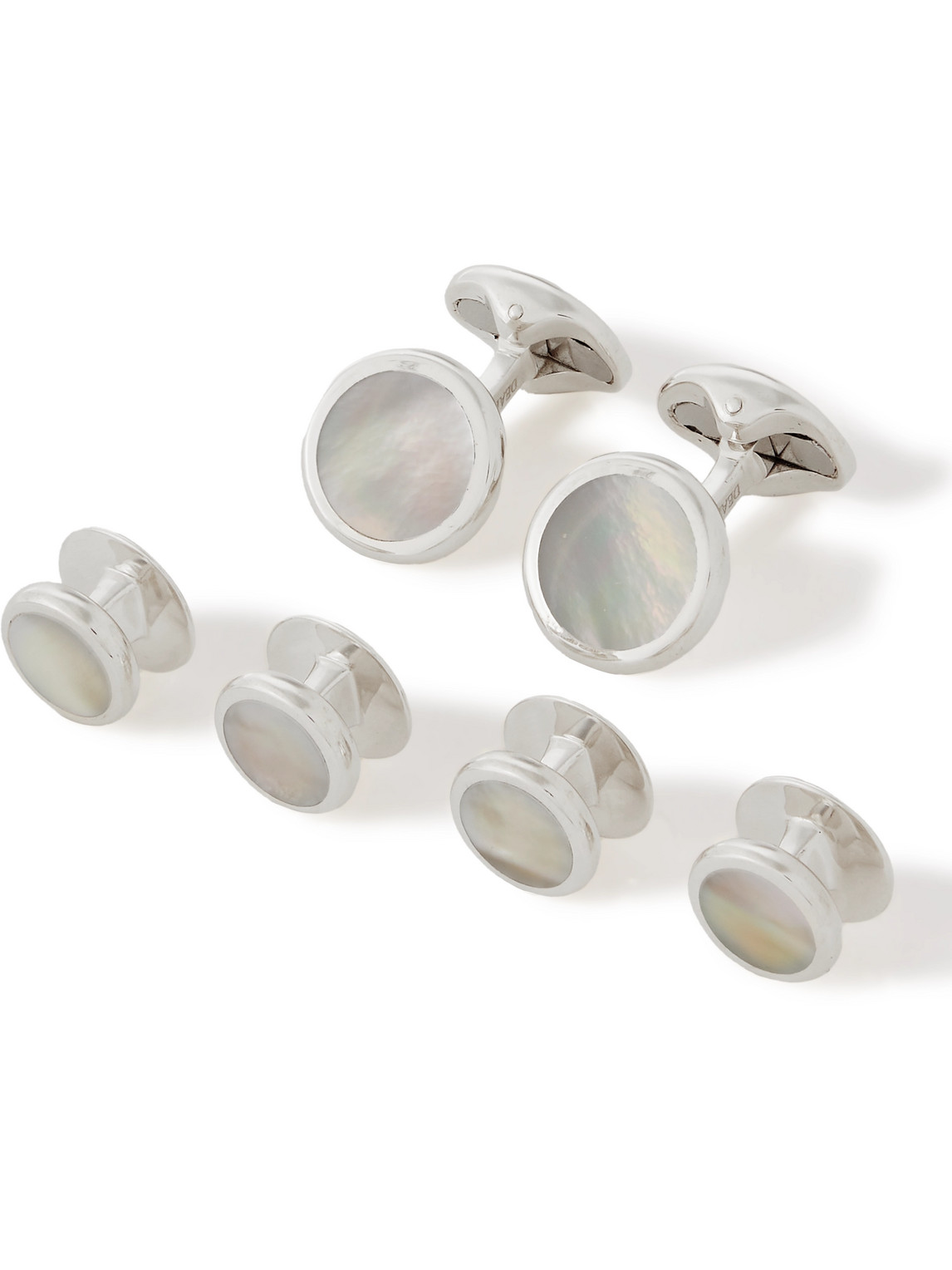 Kingsman Deakin & Francis Sterling Silver Mother-of-pearl Cufflinks And Shirt Studs Set