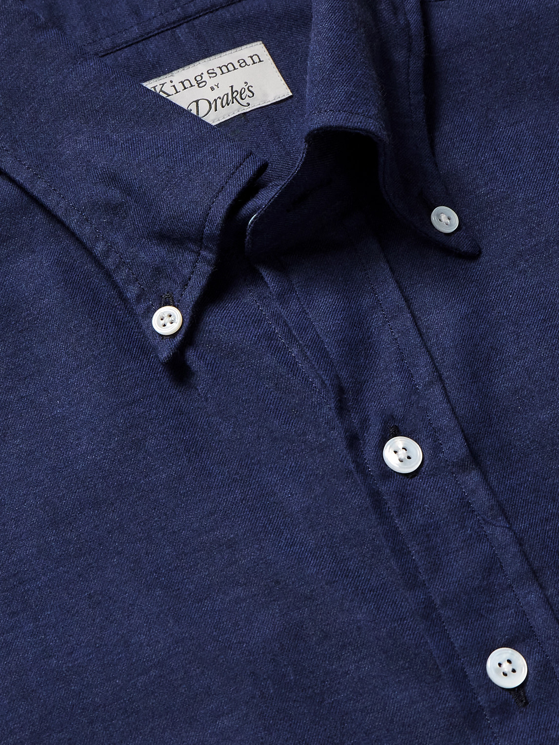 Shop Kingsman Drake's Button-down Collar Cotton-flannel Shirt In Blue