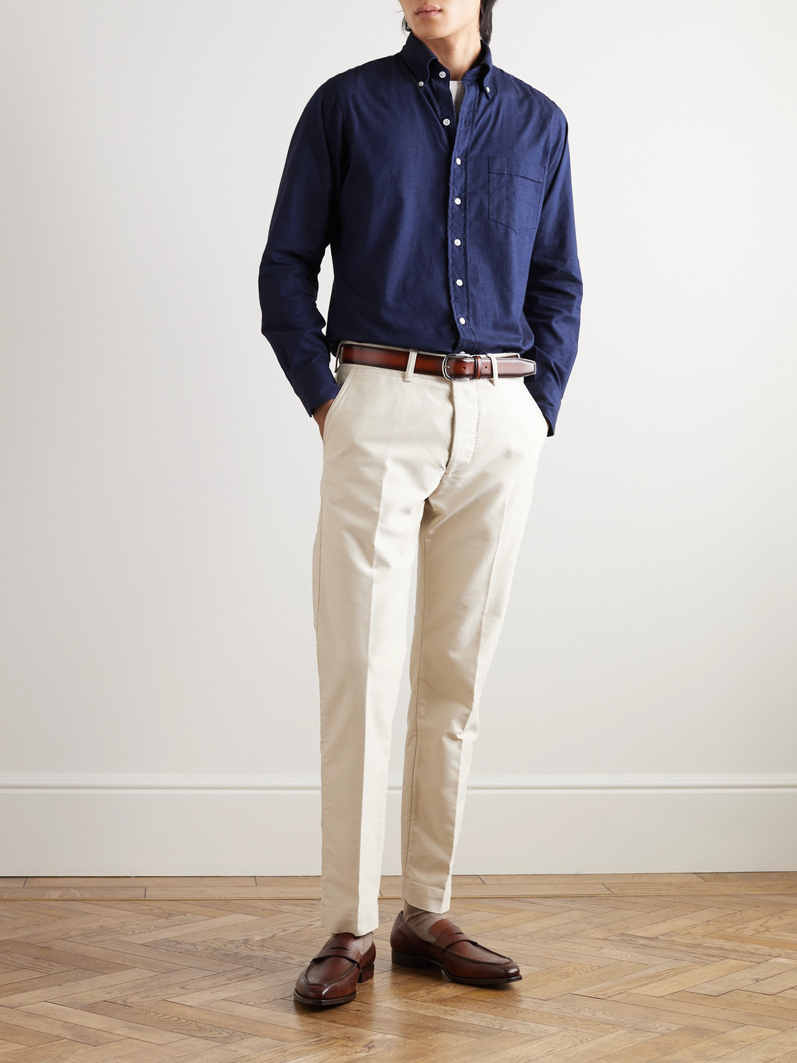Shop Kingsman Drake's Button-down Collar Cotton-flannel Shirt In Blue