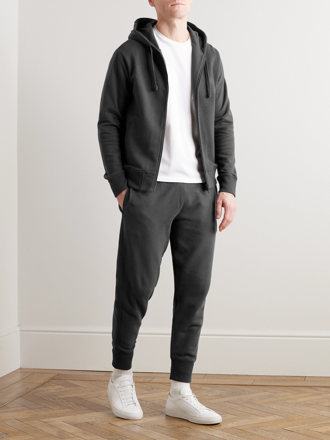 Shop Kingsman Tapered Logo-embroidered Cotton And Cashmere-blend Jersey Sweatpants In Gray